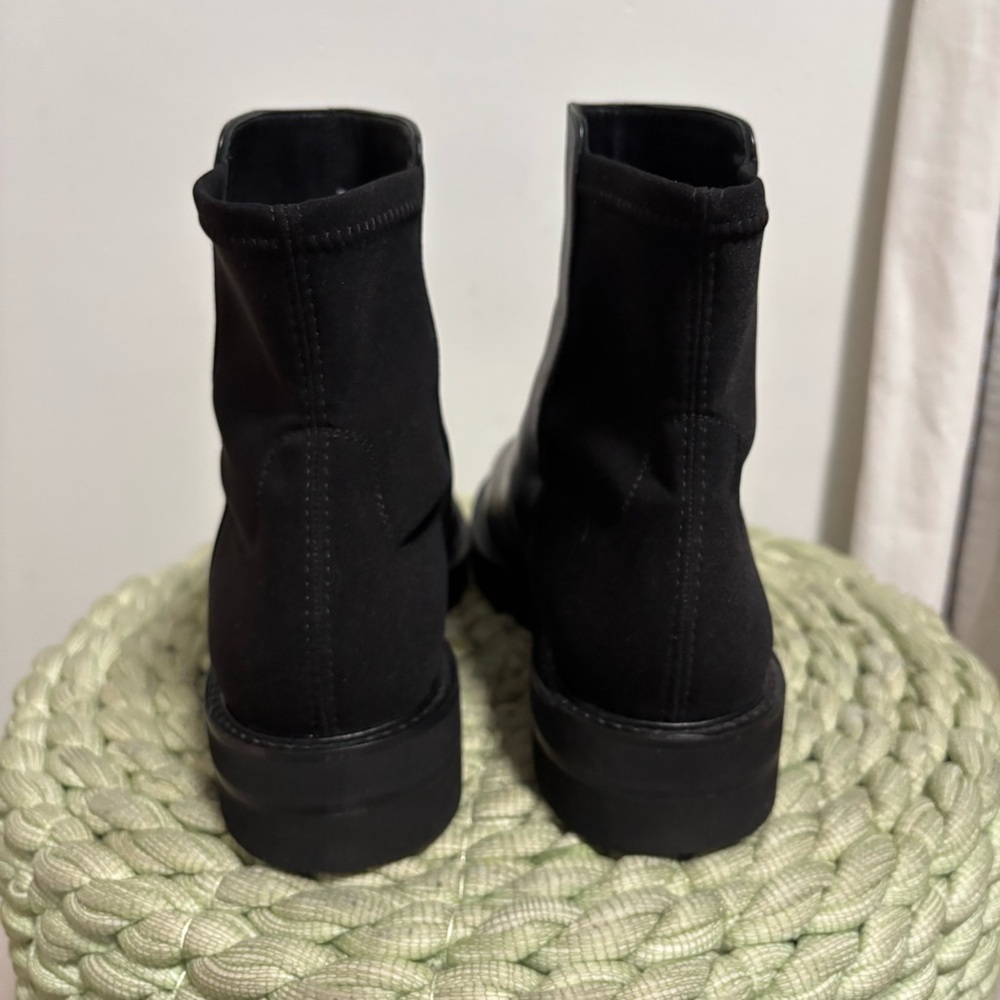 Stuart Weitzman 5050 Lift Black Nappa Leather Pull On Combat Ankle Boots Bootie - Picture 7 of 11